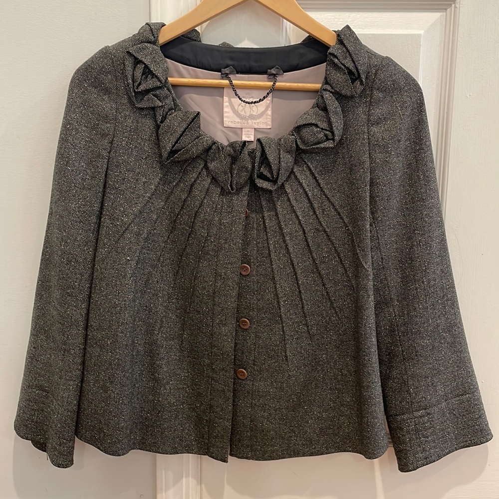 Rebecca Taylor Womens Size 0 Gray Wool Blend Three-Quarter Sleeve Jacket